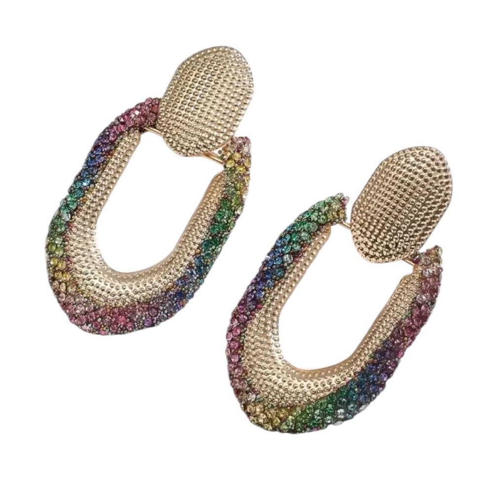 Multi Colored Rhinestone Boho Style Rhombus Dangle Earrings